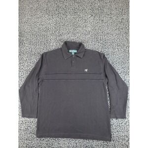 Big Dogs Long Sleeve Polo Shirt Mens Large Charcoal Grey Ribbed Cotton Vintage